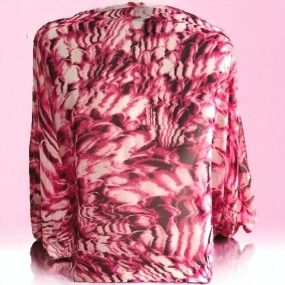 Dana Buchman Pink Floral Abstract Short Sleeve pleated polyester blouse XS - Picture 4 of 9